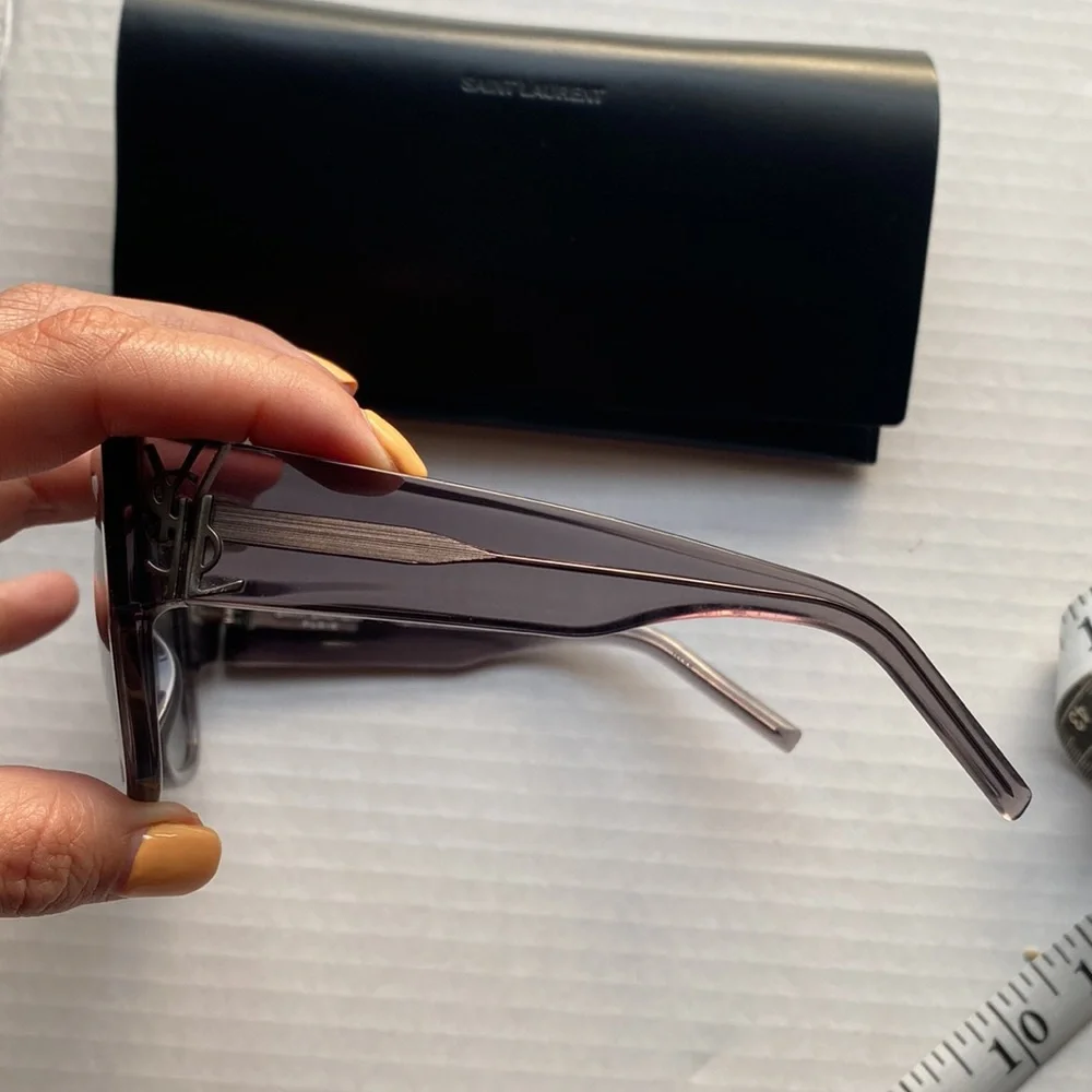 Saint Laurent Translucent Smoky Gray Rectangular Sunglasses